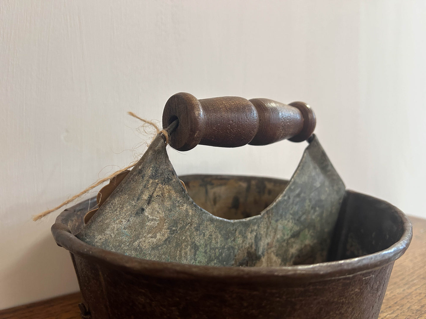 Small Vintage Indian Metal Trug with Wooden Handle