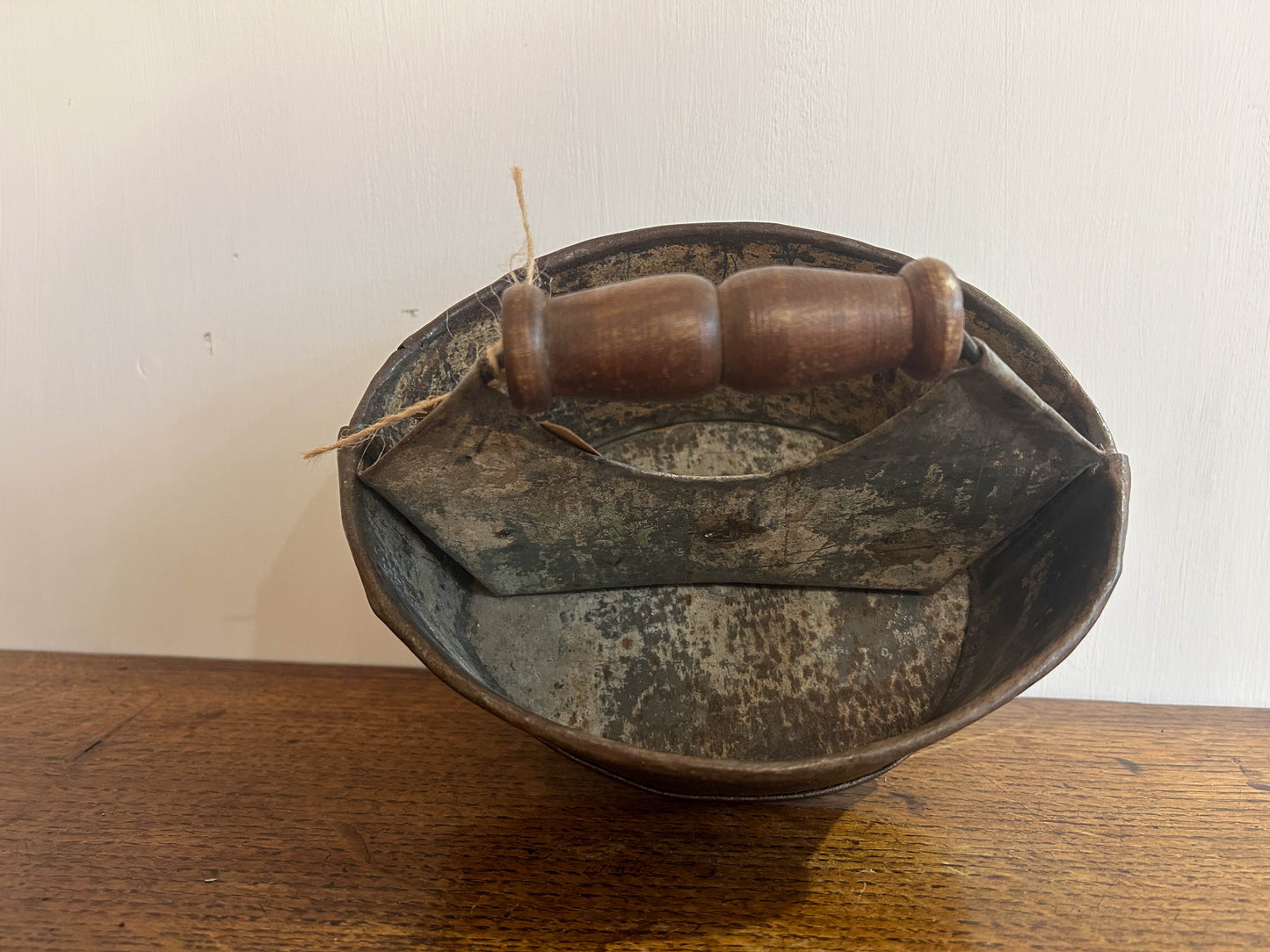 Small Vintage Indian Metal Trug with Wooden Handle