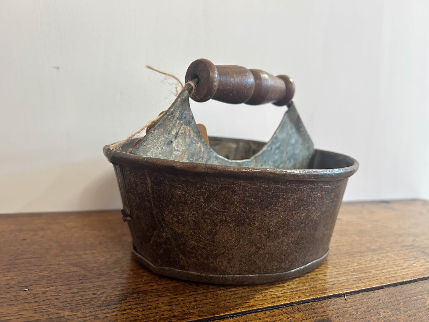 Small Vintage Indian Metal Trug with Wooden Handle