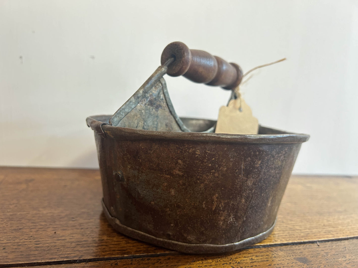 Small Vintage Indian Metal Trug with Wooden Handle