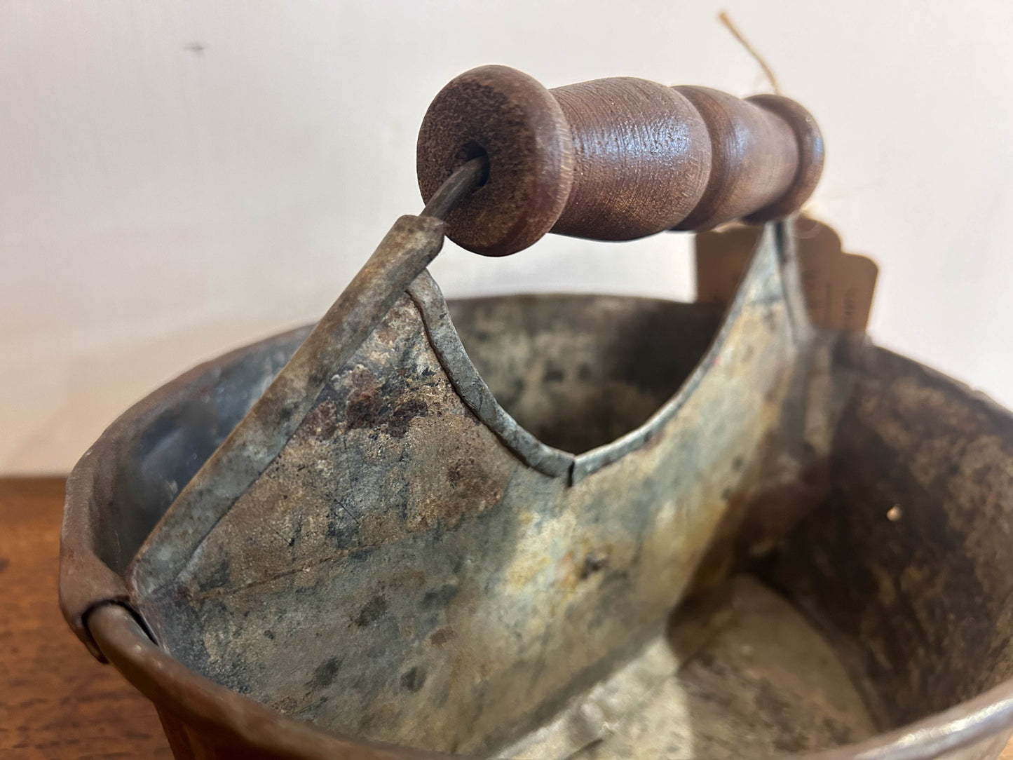 Small Vintage Indian Metal Trug with Wooden Handle