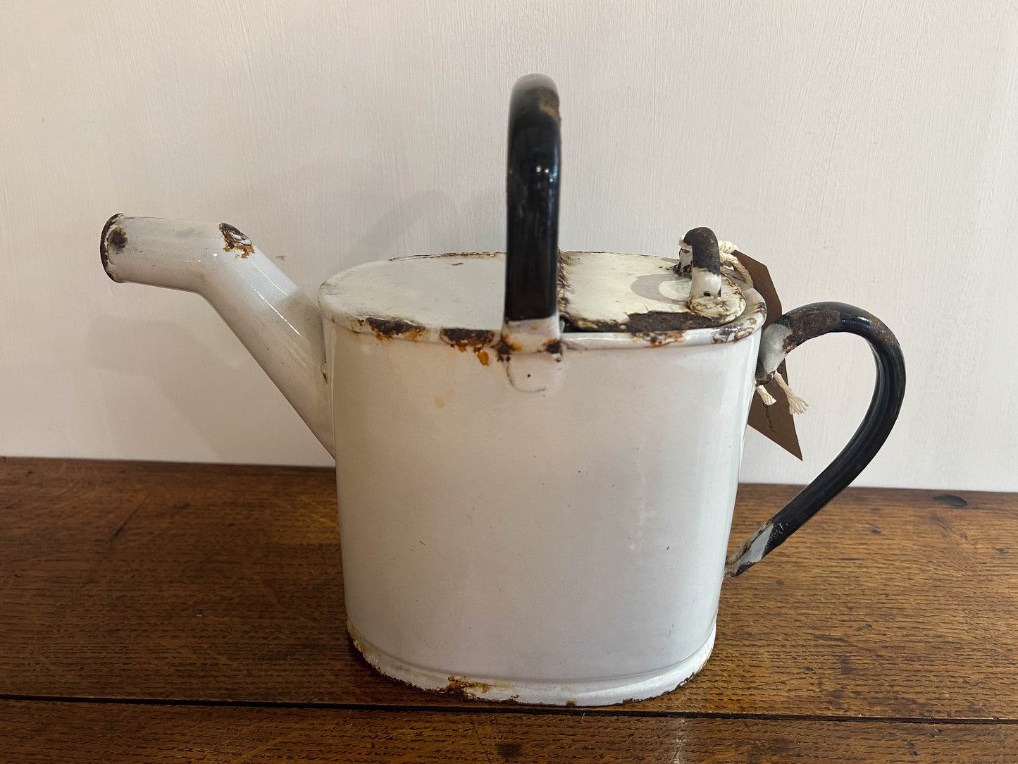 Vintage Belgium White Enamel Watering Can