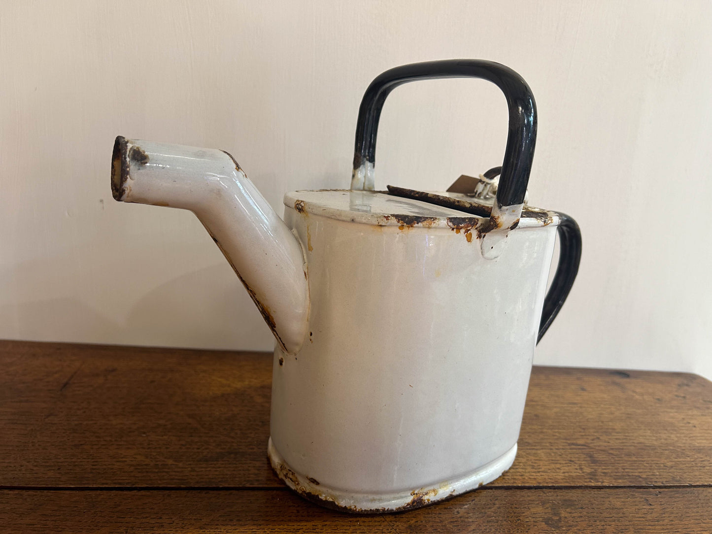 Vintage Belgium White Enamel Watering Can