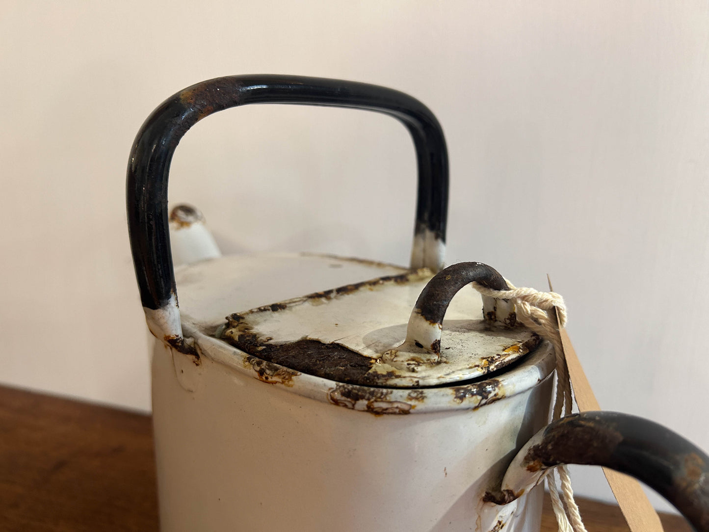 Vintage Belgium White Enamel Watering Can