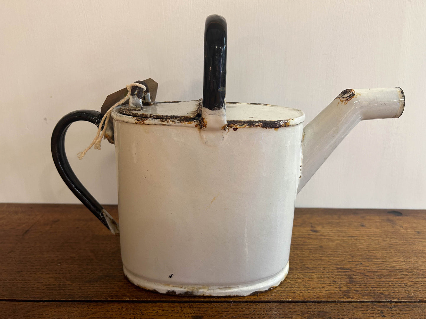 Vintage Belgium White Enamel Watering Can