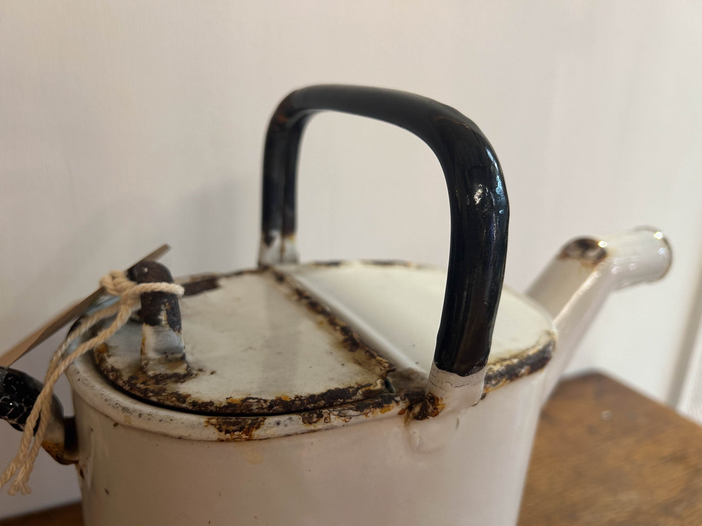 Vintage Belgium White Enamel Watering Can