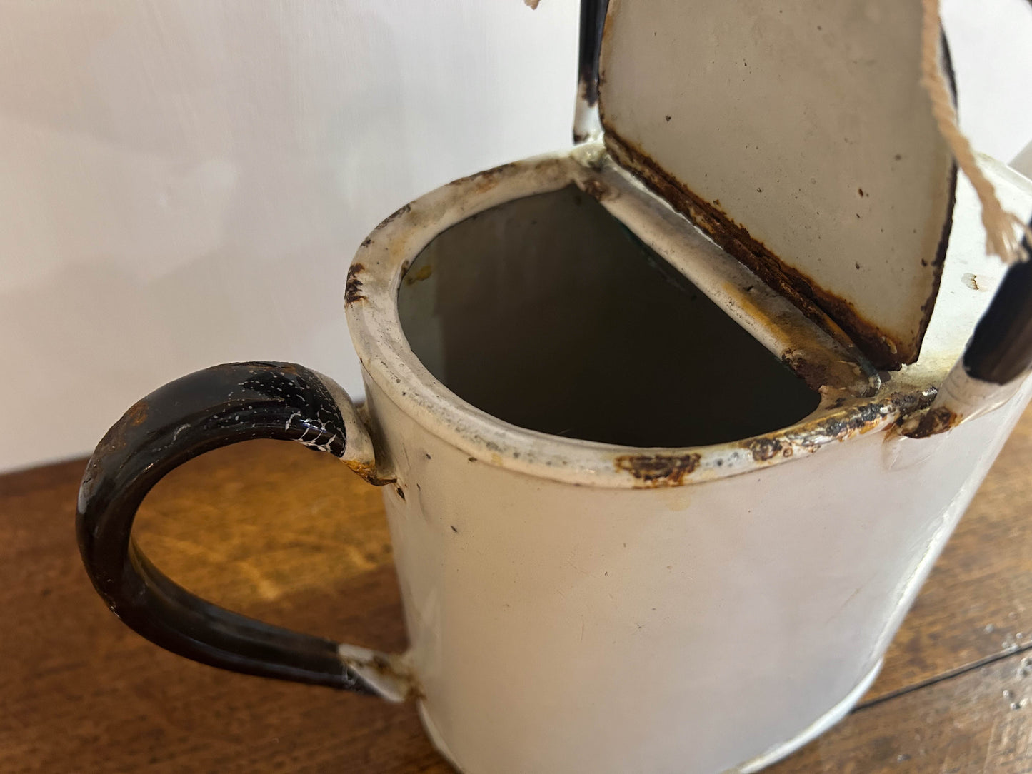 Vintage Belgium White Enamel Watering Can