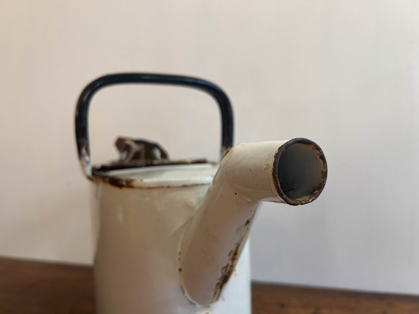 Vintage Belgium White Enamel Watering Can