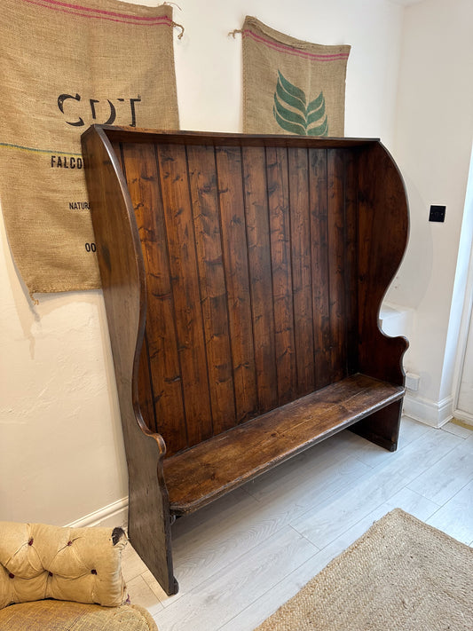 Antique 19th Century Oak & Pine High Back English Tavern Settle / Furniture