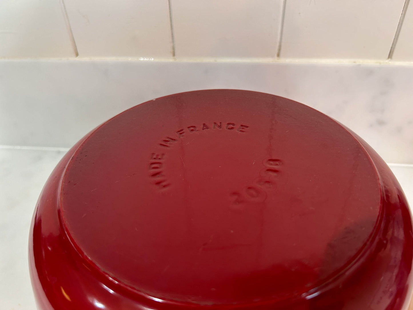 Vintage French Orange Cast Iron Cooking Pot Pan with Lid and Handles