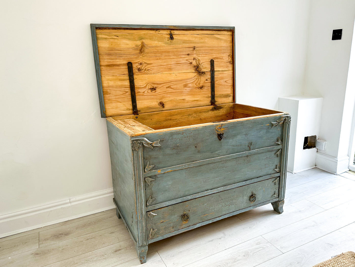 Antique 19th Century Gustavian Chest in Distressed Blue / Swedish Bedroom Furniture