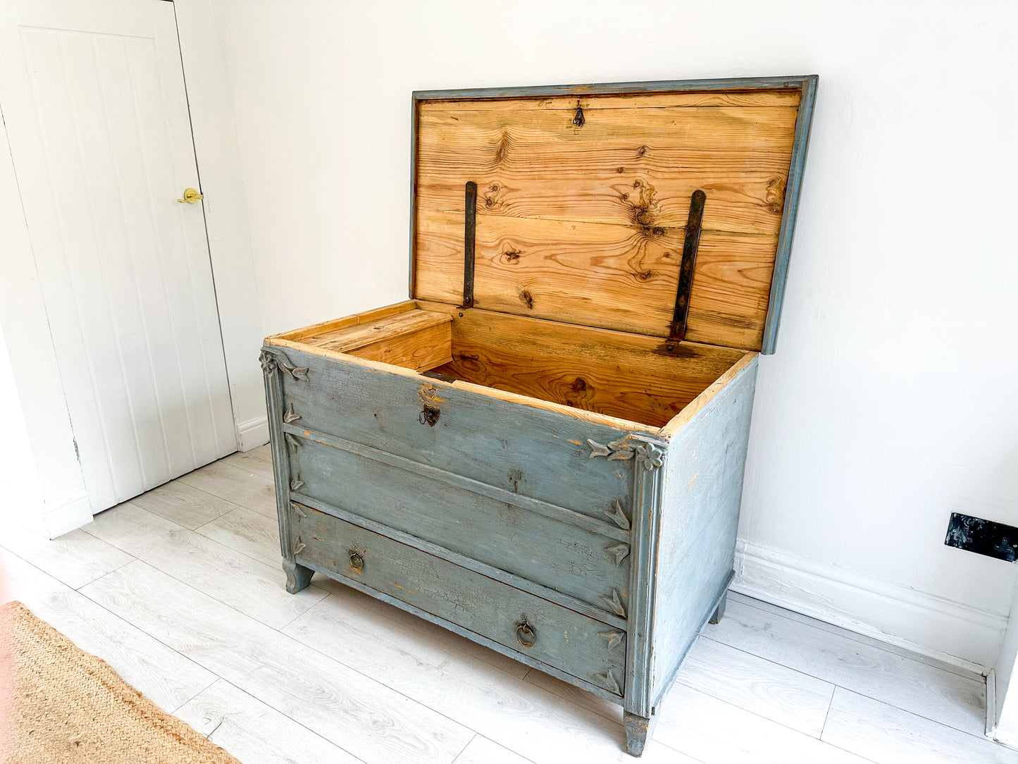 Antique 19th Century Gustavian Chest in Distressed Blue / Swedish Bedroom Furniture