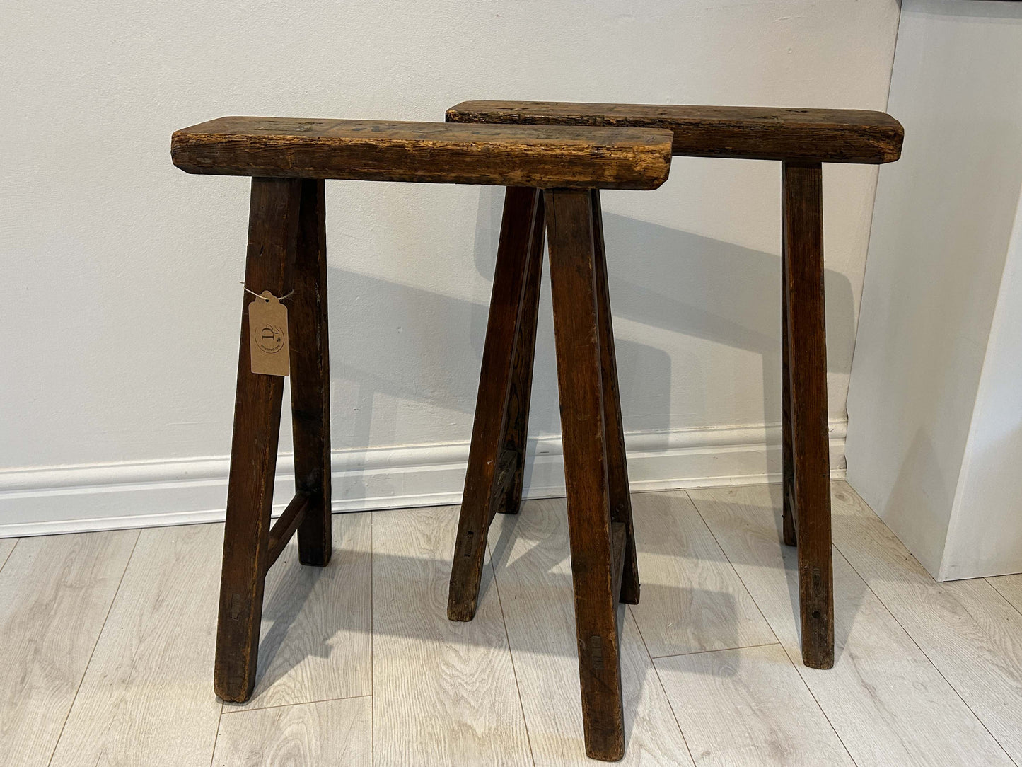 Antique Pair of Pine Coffin Stands / Trestles / Decorative Furniture