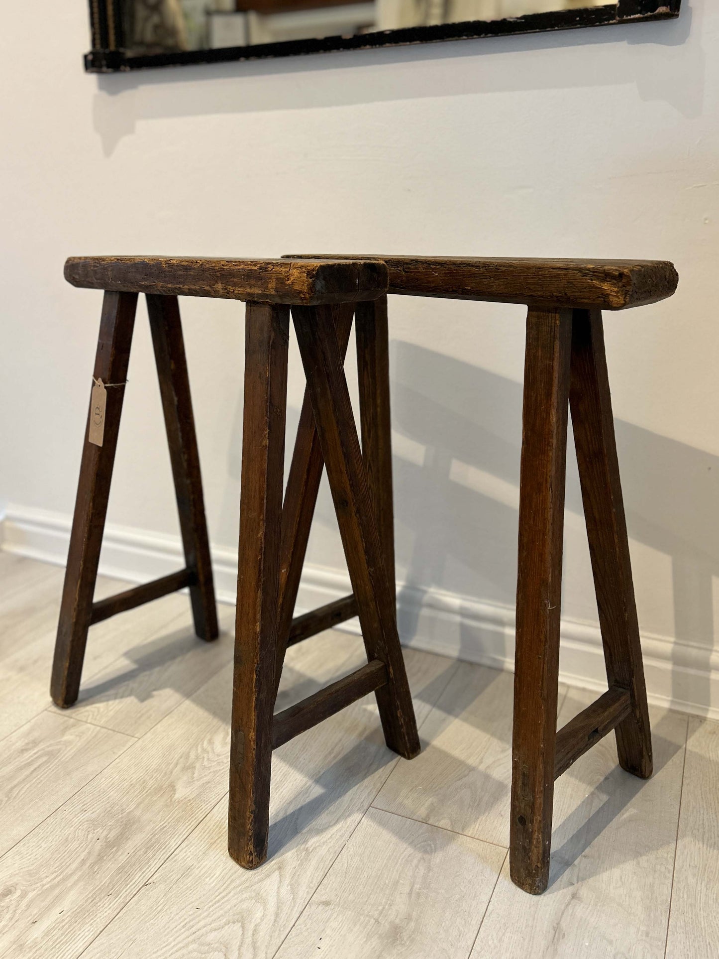 Antique Pair of Pine Coffin Stands / Trestles / Decorative Furniture