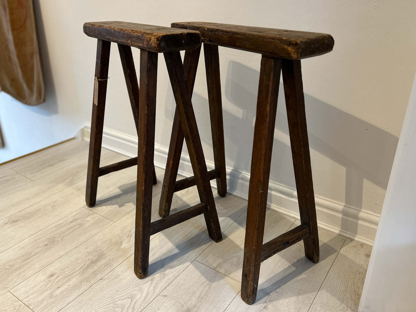 Antique Pair of Pine Coffin Stands / Trestles / Decorative Furniture