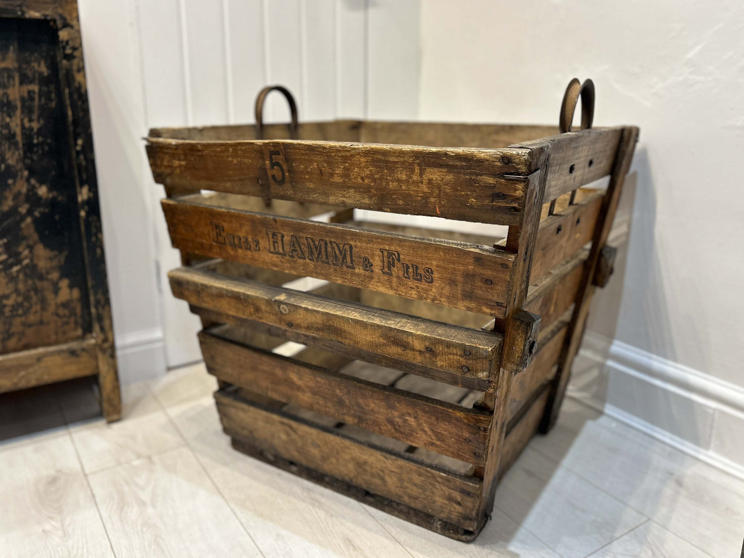 Antique Vintage Rustic French Wooden Apple Orchard Crate with Original Family Name