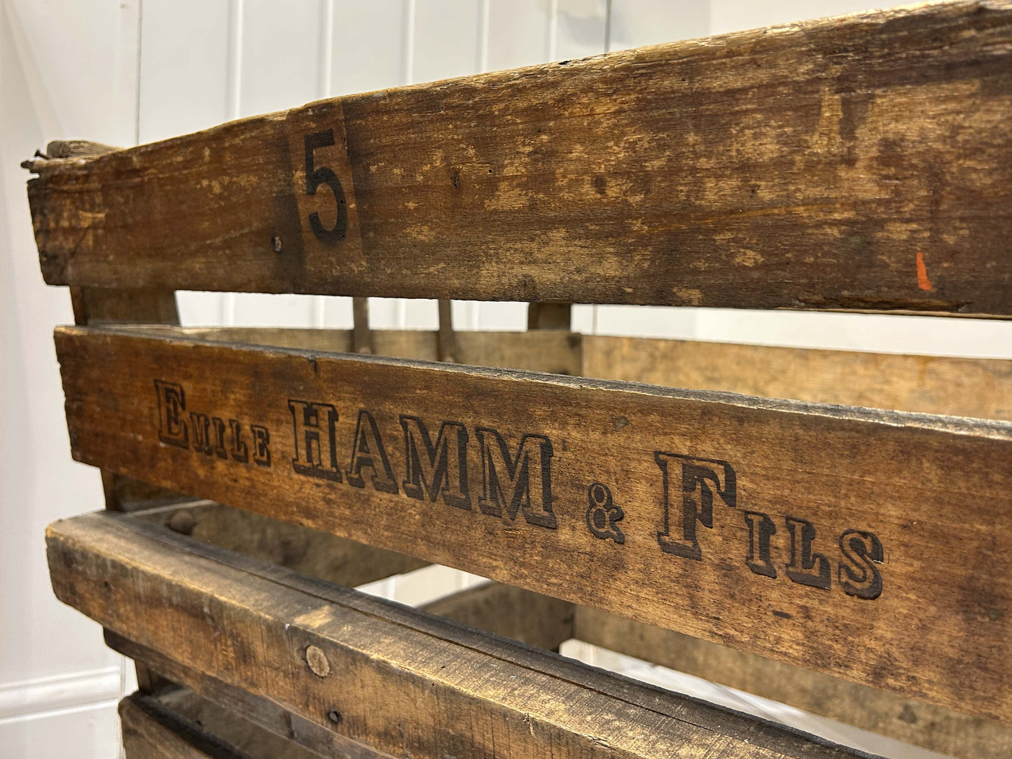 Antique Vintage Rustic French Wooden Apple Orchard Crate with Original Family Name