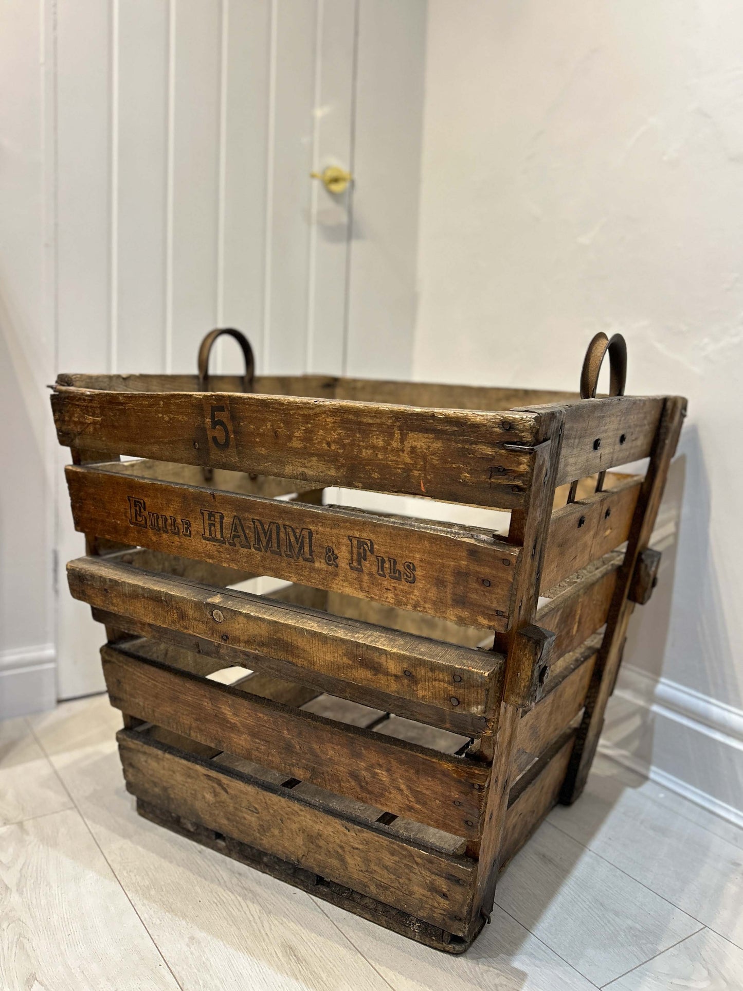 Antique Vintage Rustic French Wooden Apple Orchard Crate with Original Family Name