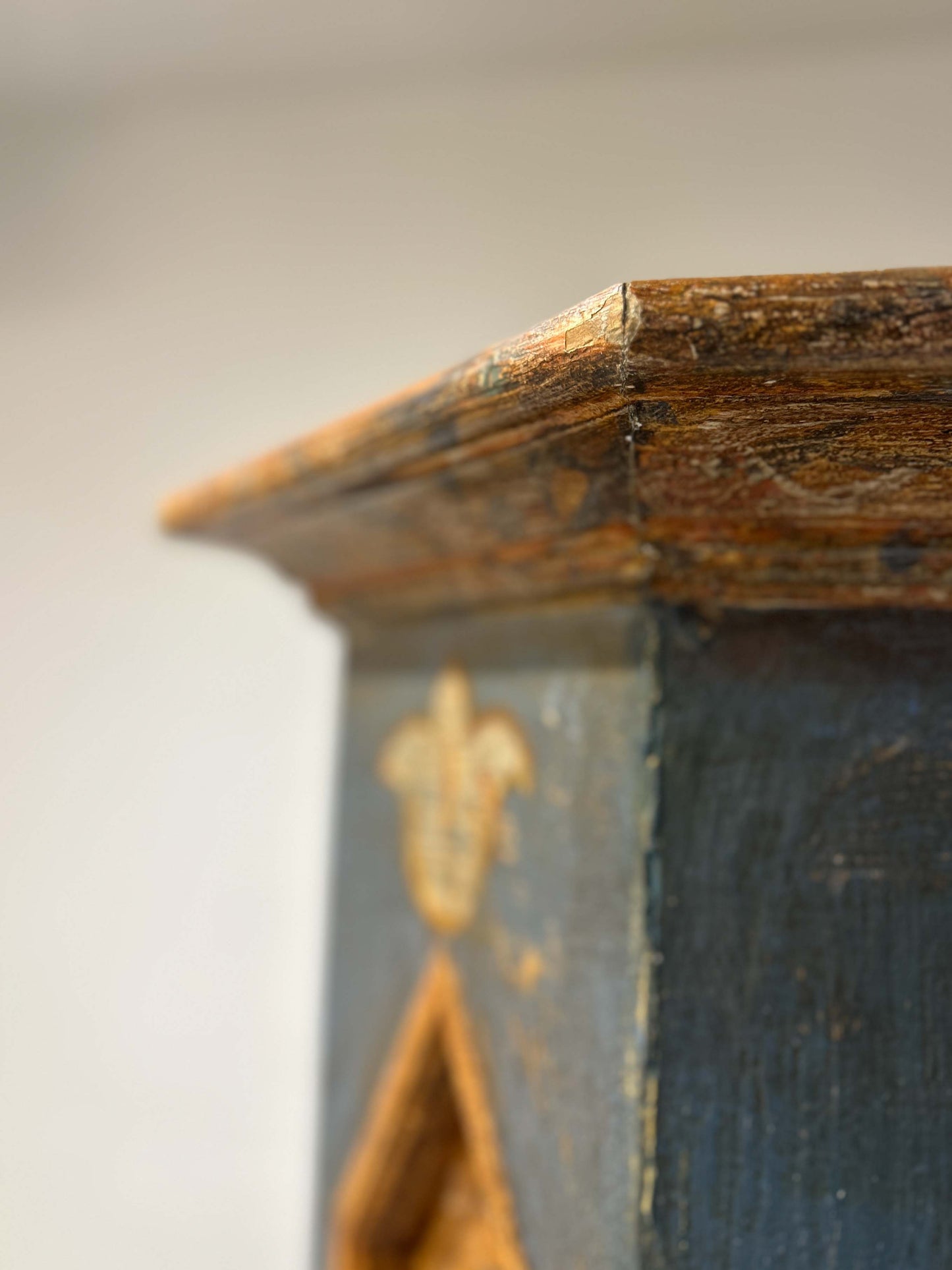 Antique Vintage Hand Painted Plaster On Pine East European Marriage Wardrobe