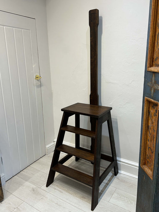 Antique Vintage Oak Library Steps With Hand Rail From Merchant Taylors School, Liverpool
