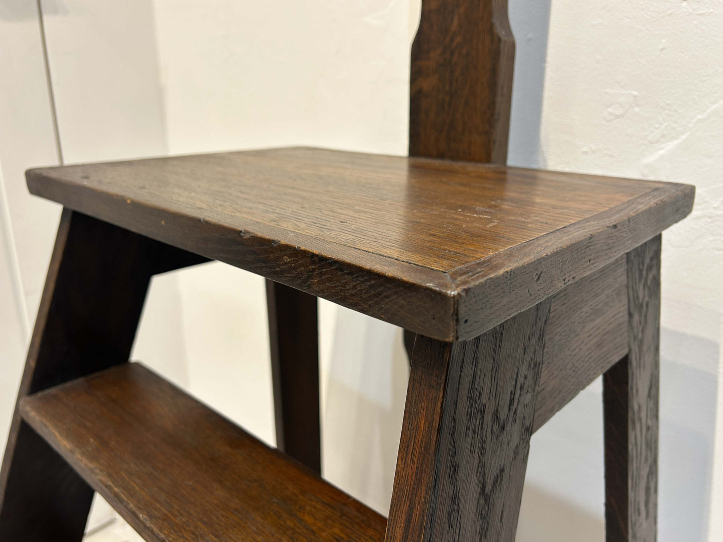 Antique Vintage Oak Library Steps With Hand Rail From Merchant Taylors School, Liverpool