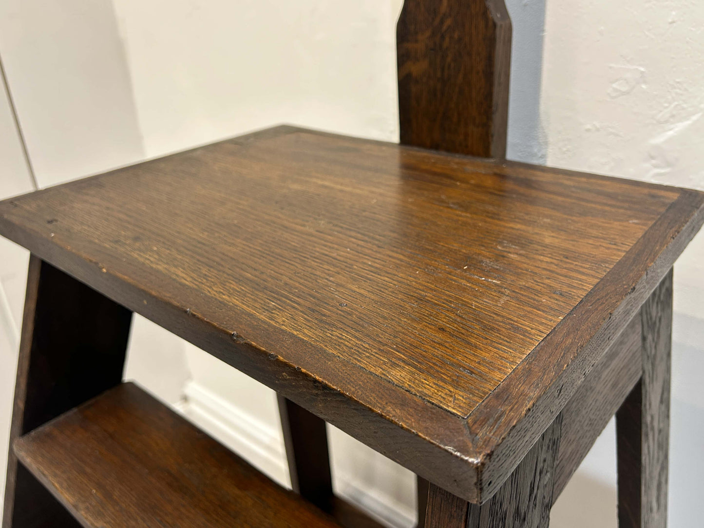 Antique Vintage Oak Library Steps With Hand Rail From Merchant Taylors School, Liverpool