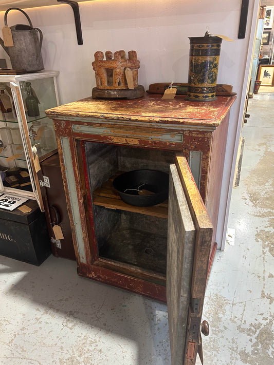 Antique Victorian Painted Pine Original Wooden Cold Cupboard / Fridge / Ice Storage