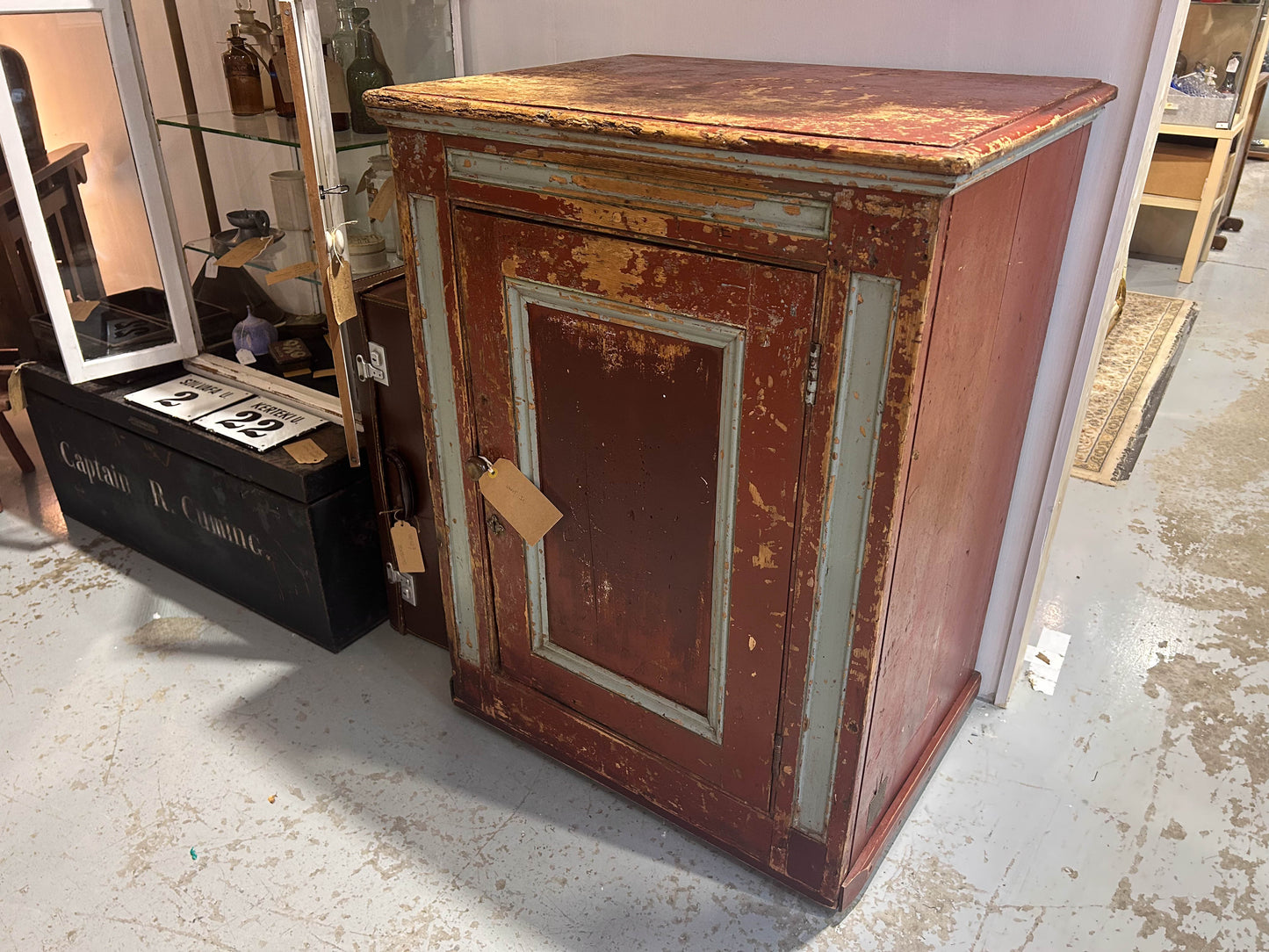 Antique Victorian Painted Pine Original Wooden Cold Cupboard / Fridge / Ice Storage