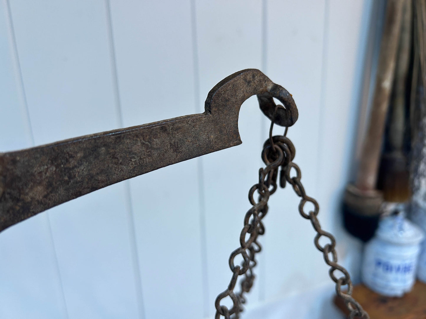 Old Vintage Iron Mercantile Scale Hand Balance from India / TARAJU Hanging Round Pan / Antique Chain Weighing Scale / Vintage Iron Scale