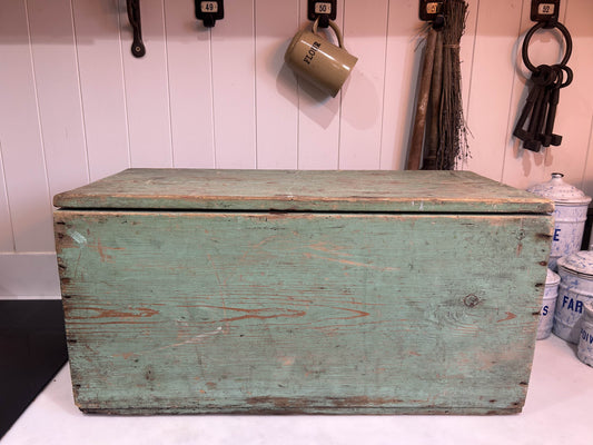 Vintage Green Painted Wooden Blanket Box / Toy Chest