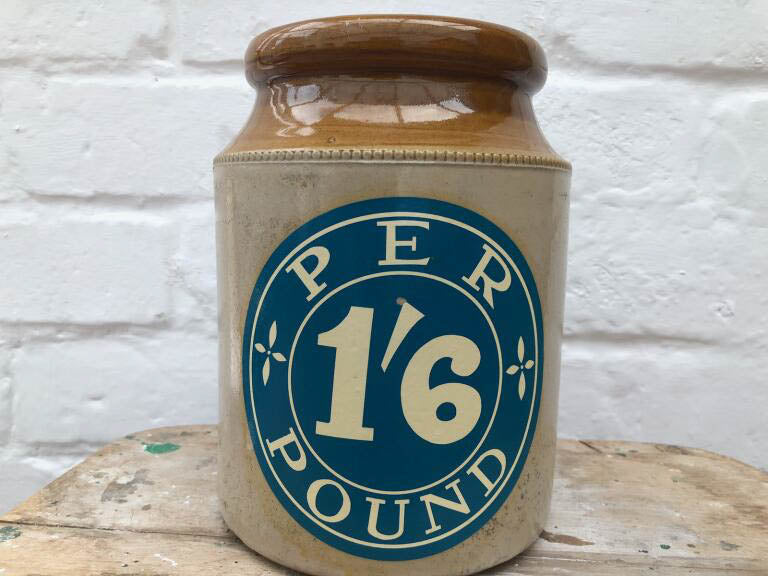 Unusual Vintage Preserve Stoneware Jar with Sticker