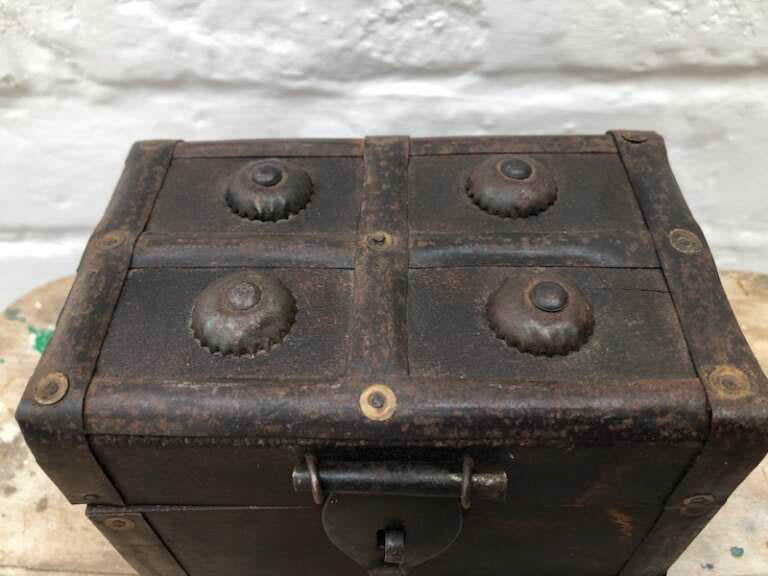 Unusual 1950's Handmade Indian Wooden Metal Box