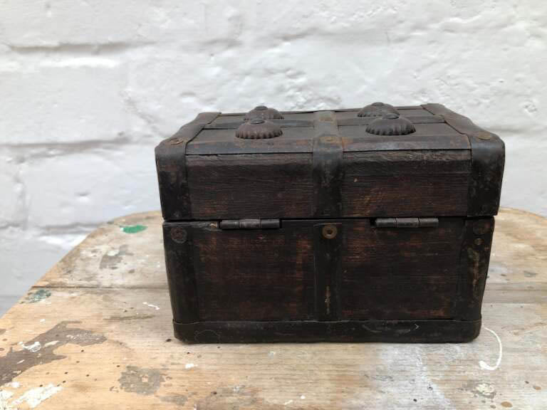 Unusual 1950's Handmade Indian Wooden Metal Box