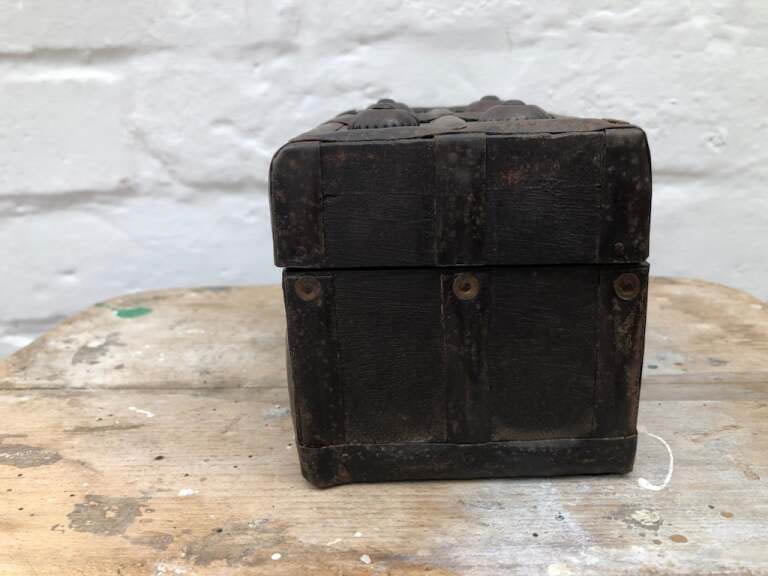 Unusual 1950's Handmade Indian Wooden Metal Box