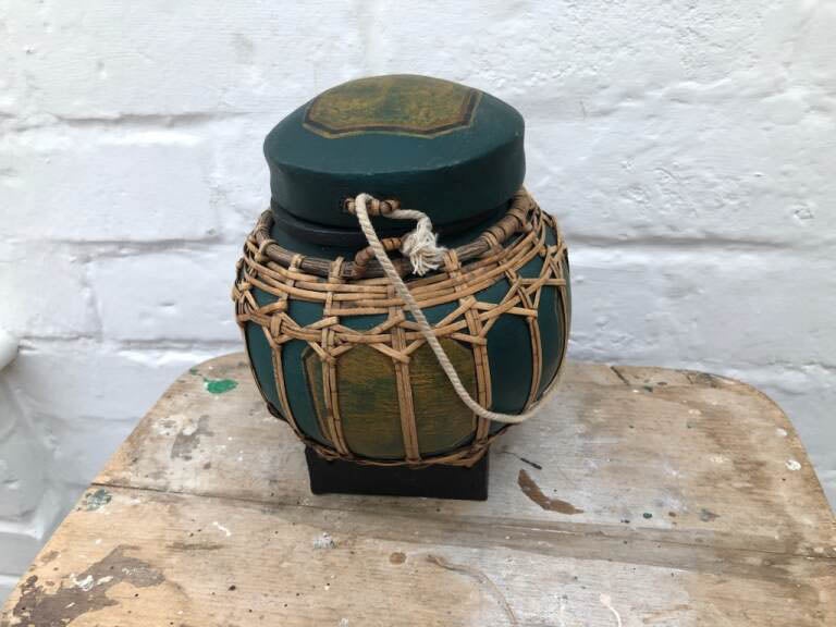 Rare Vintage Chinese Hand-Painted Bamboo Tea Caddy