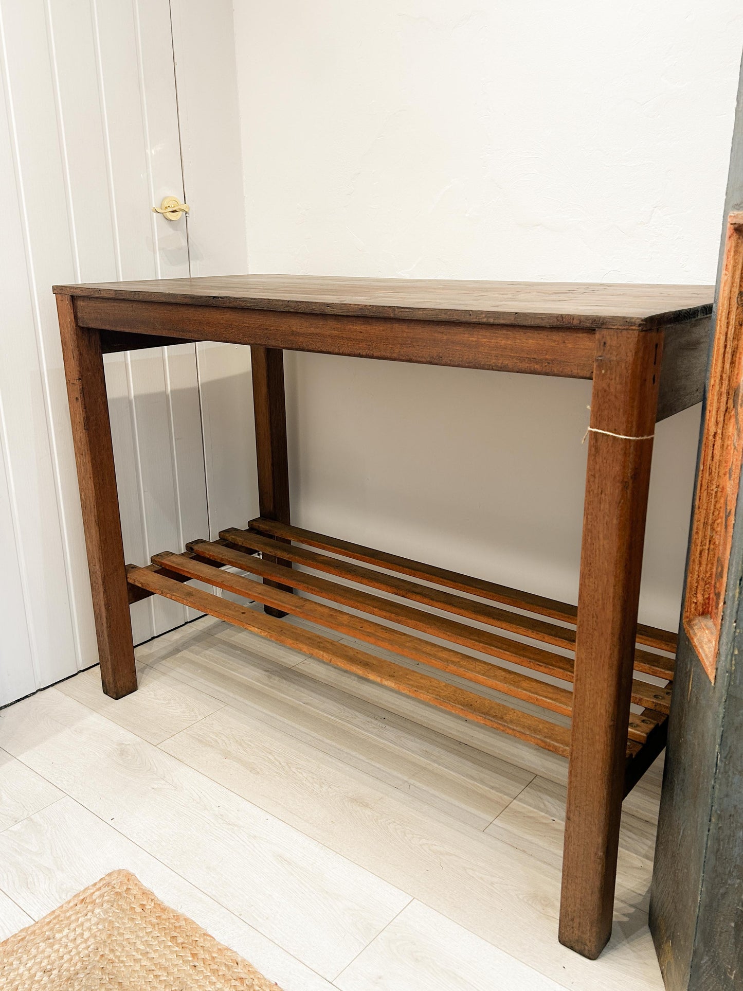 Vintage Antique Beech Frame Pine Top Wooden Console Table / Original Printers Table