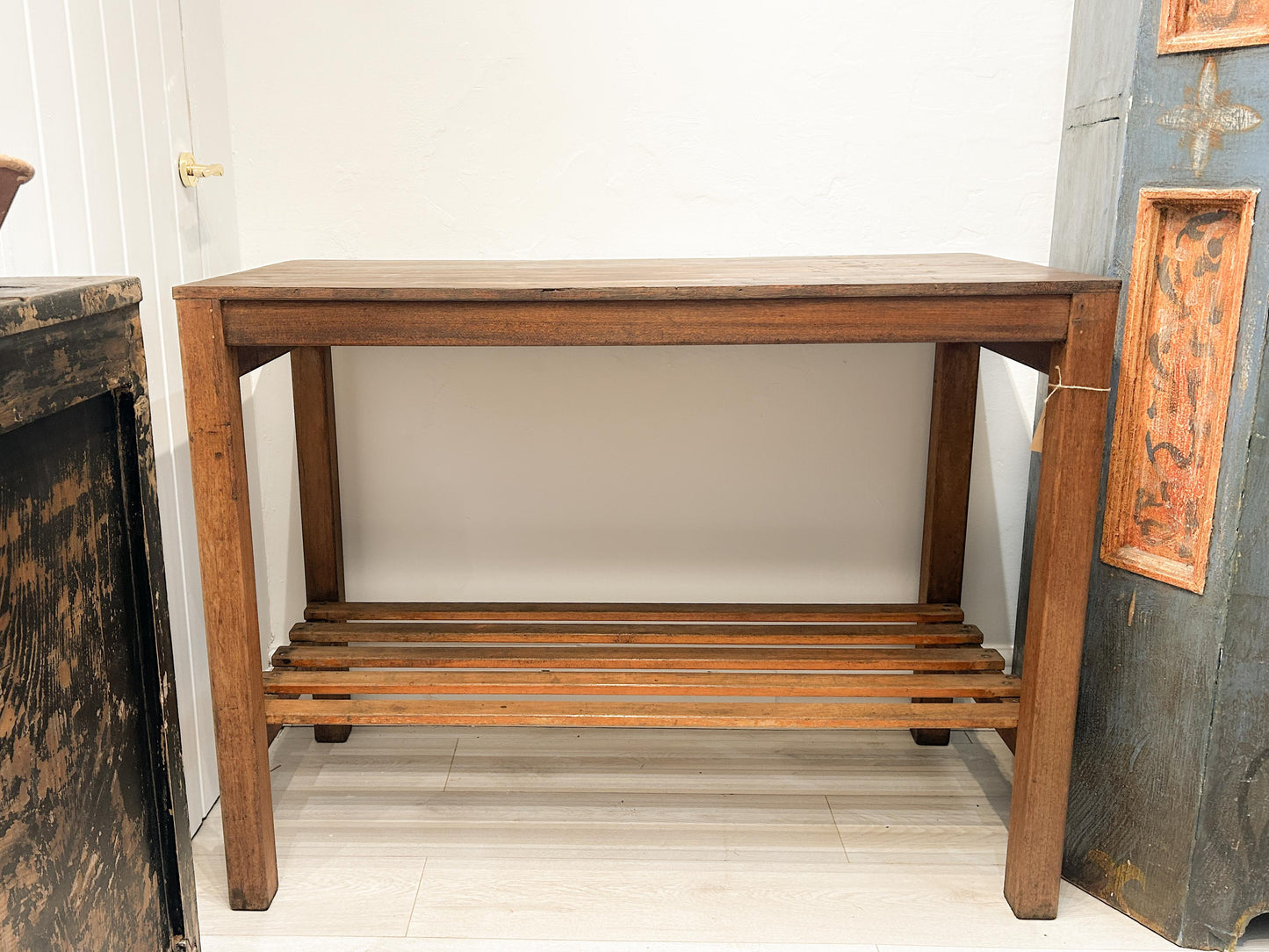 Vintage Antique Beech Frame Pine Top Wooden Console Table / Original Printers Table