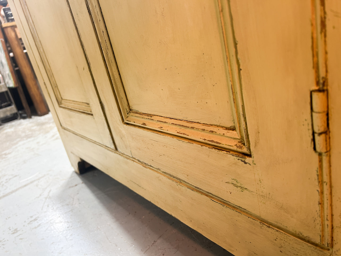 Victorian Pine Yellow Painted Housekeepers Cupboard / Rustic Sideboard / Country Hallway Console Table / Cabinet