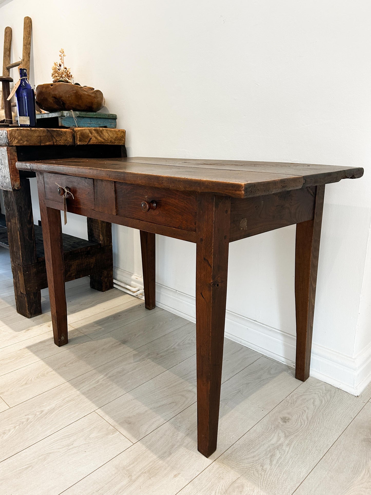 Antique Vintage 19th Century French Fruitwood Table with Drawers / Console Table / Desk