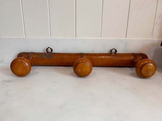 Vintage French Faux Bamboo Wooden 3 Peg Wall Mounted Coat Rack