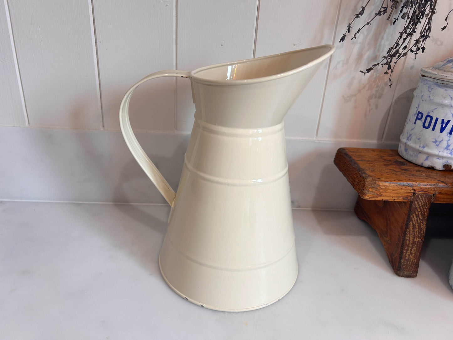 Vintage Style Enamel Cream Jug Country Vase