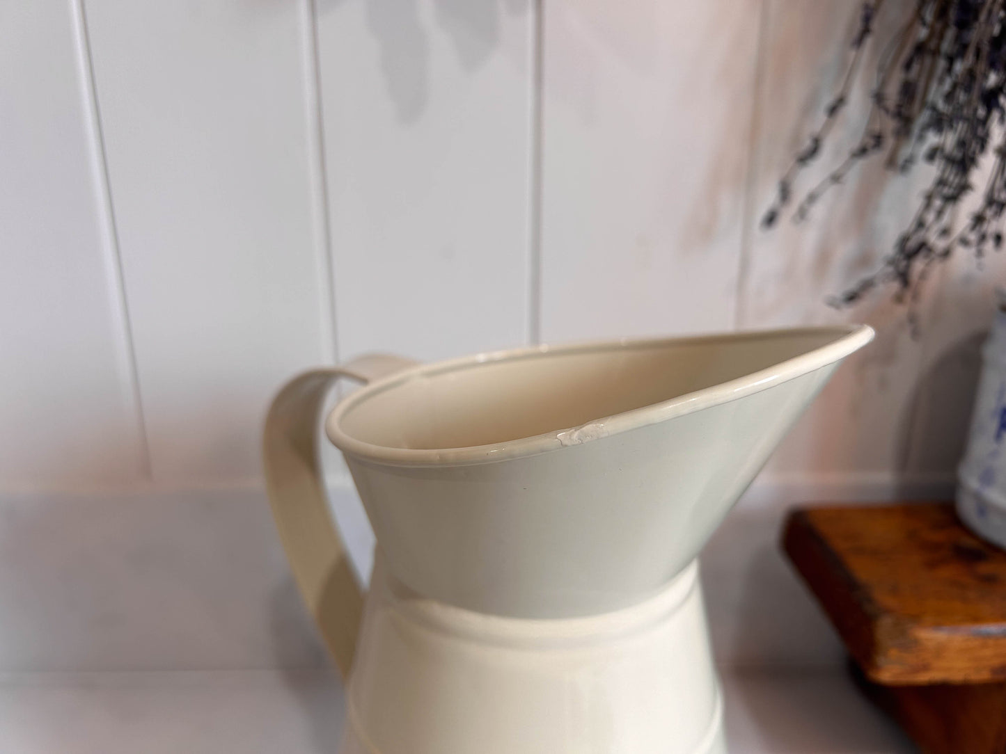 Vintage Style Enamel Cream Jug Country Vase