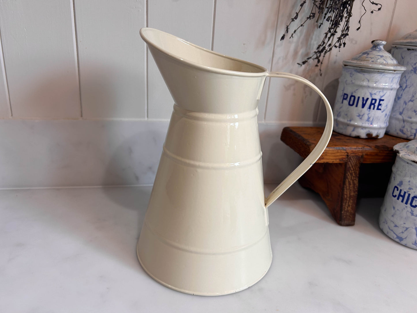 Vintage Style Enamel Cream Jug Country Vase