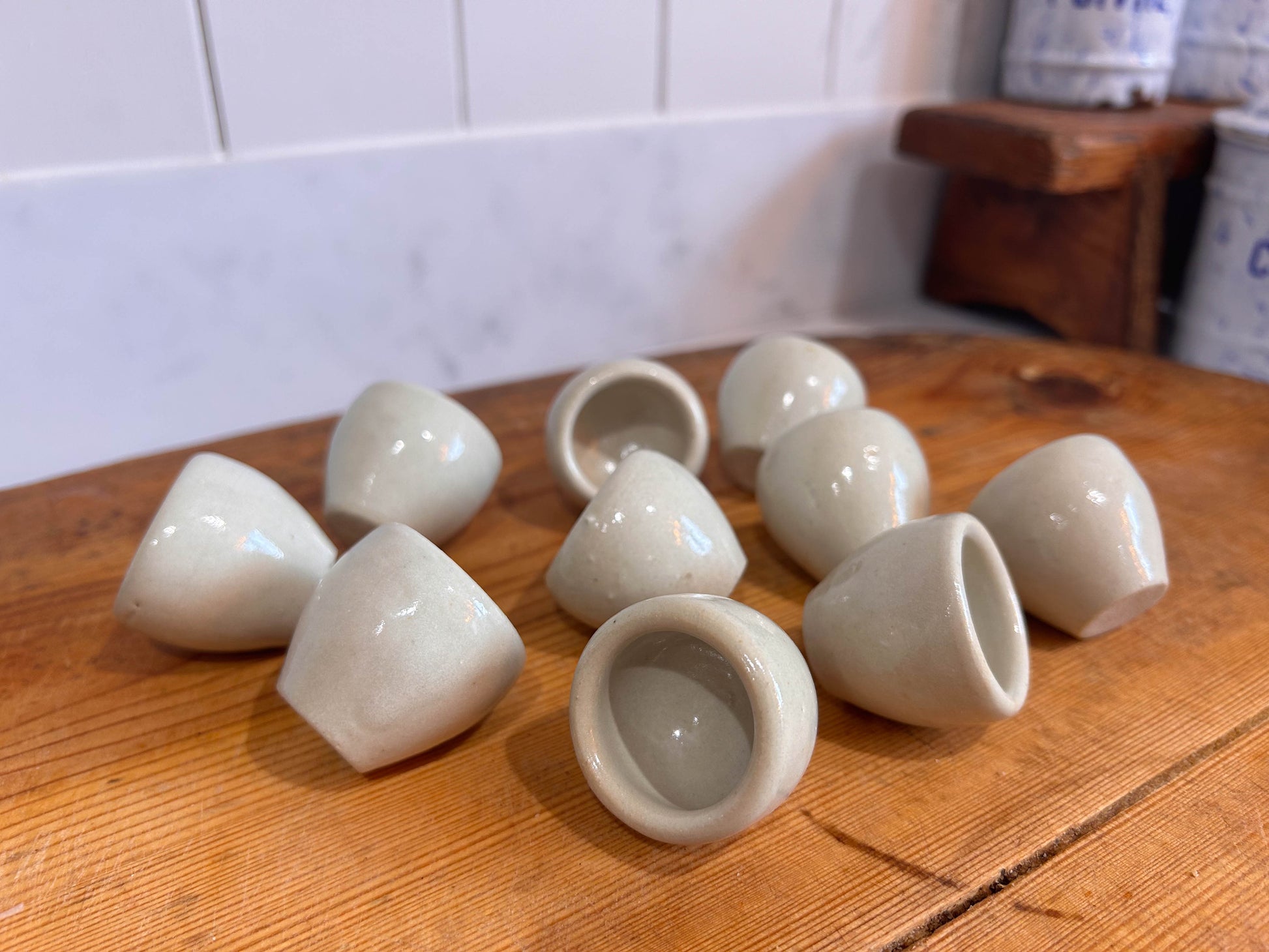 10 Vintage Handmade French Glazed Ceramic Escargot Pots