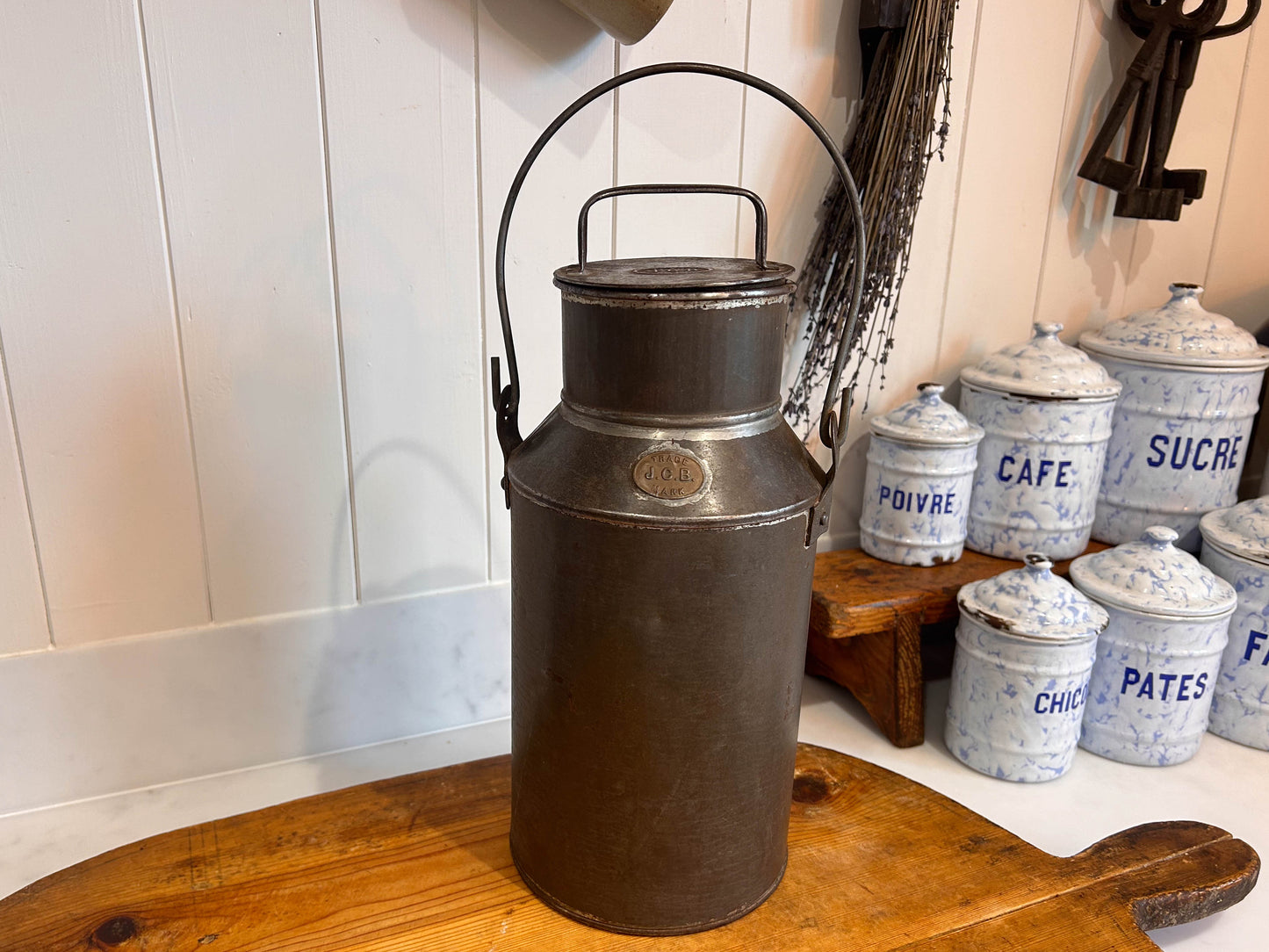 Rare Vintage JCB Metal Milk Churn with Handle