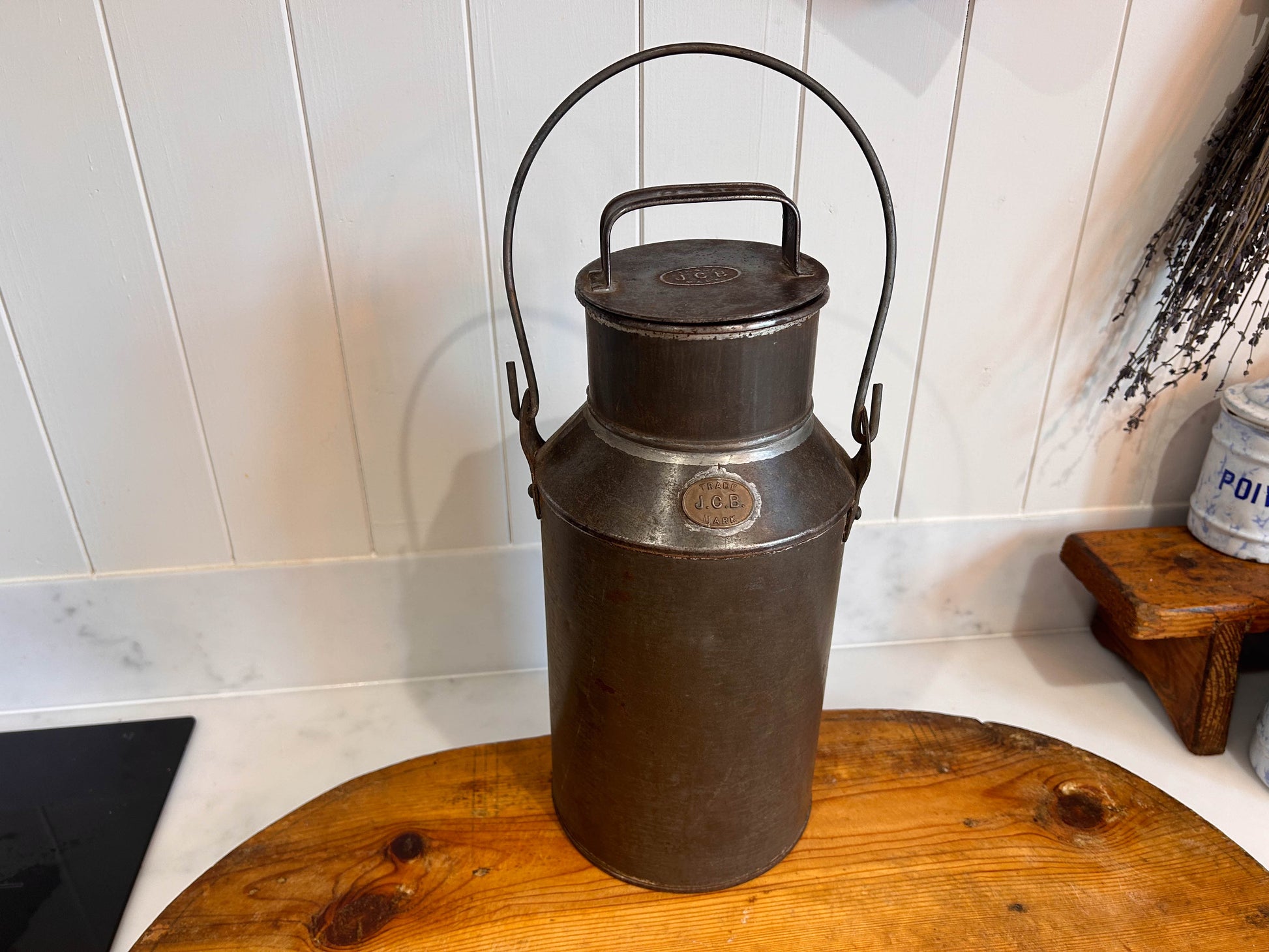 Rare Vintage JCB Metal Milk Churn with Handle