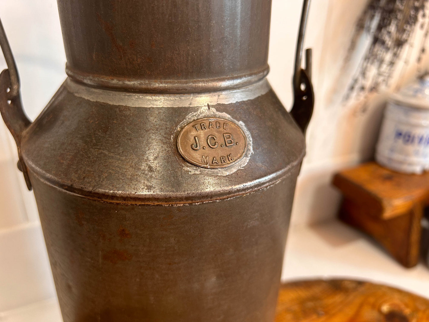 Rare Vintage JCB Metal Milk Churn with Handle