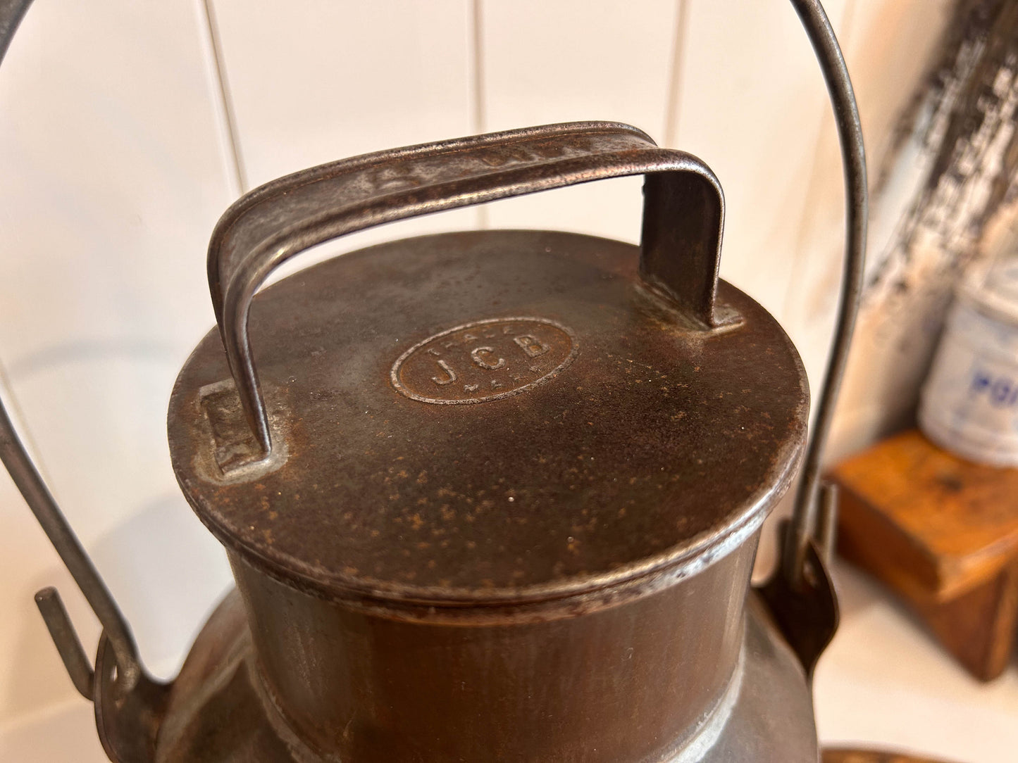 Rare Vintage JCB Metal Milk Churn with Handle