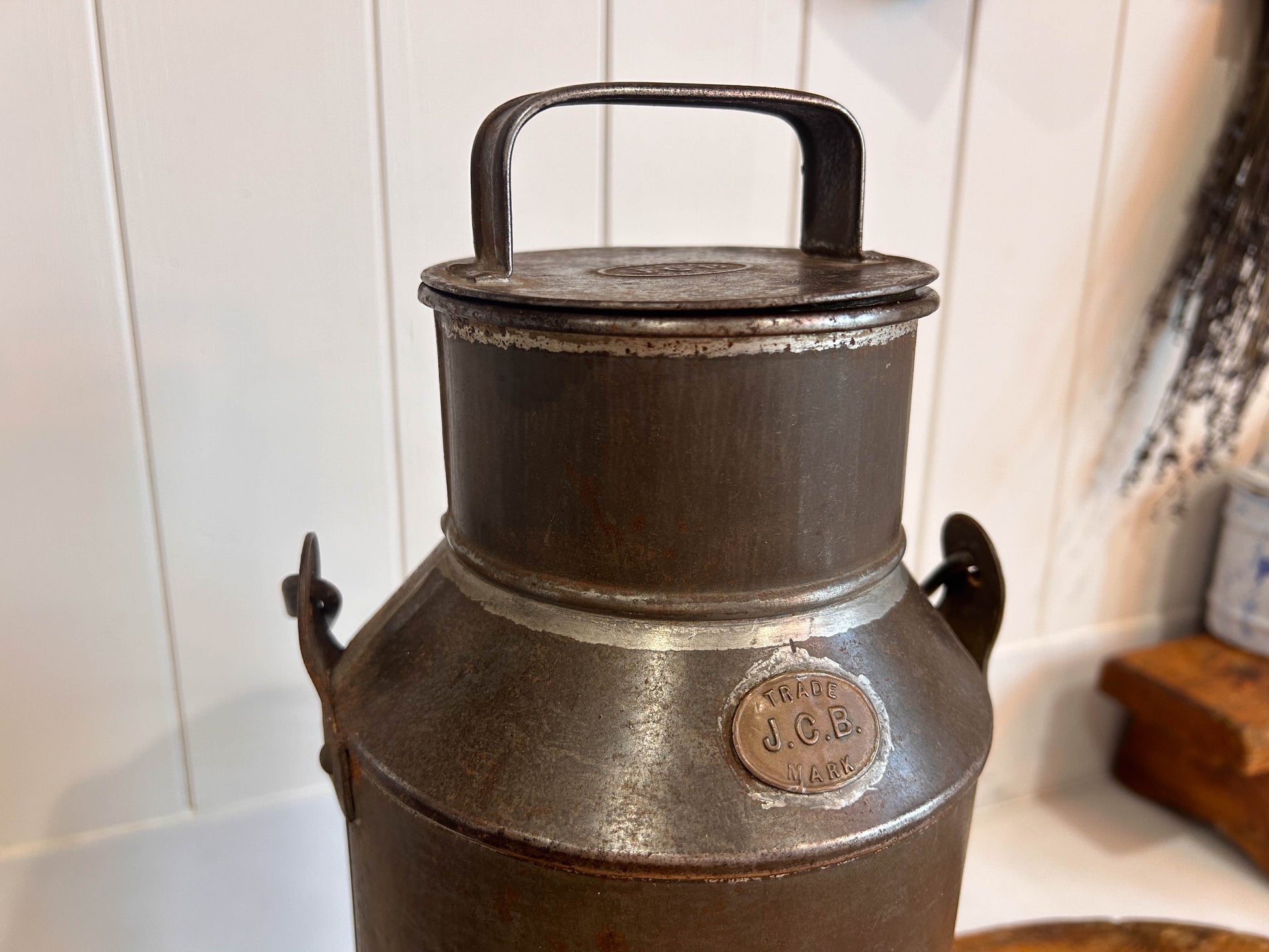 Rare Vintage JCB Metal Milk Churn with Handle