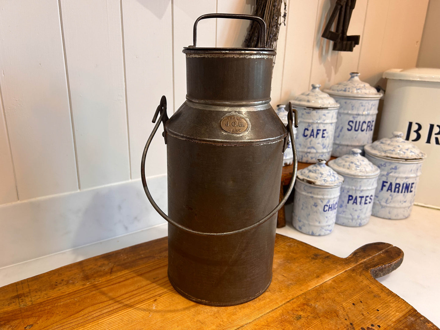 Rare Vintage JCB Metal Milk Churn with Handle